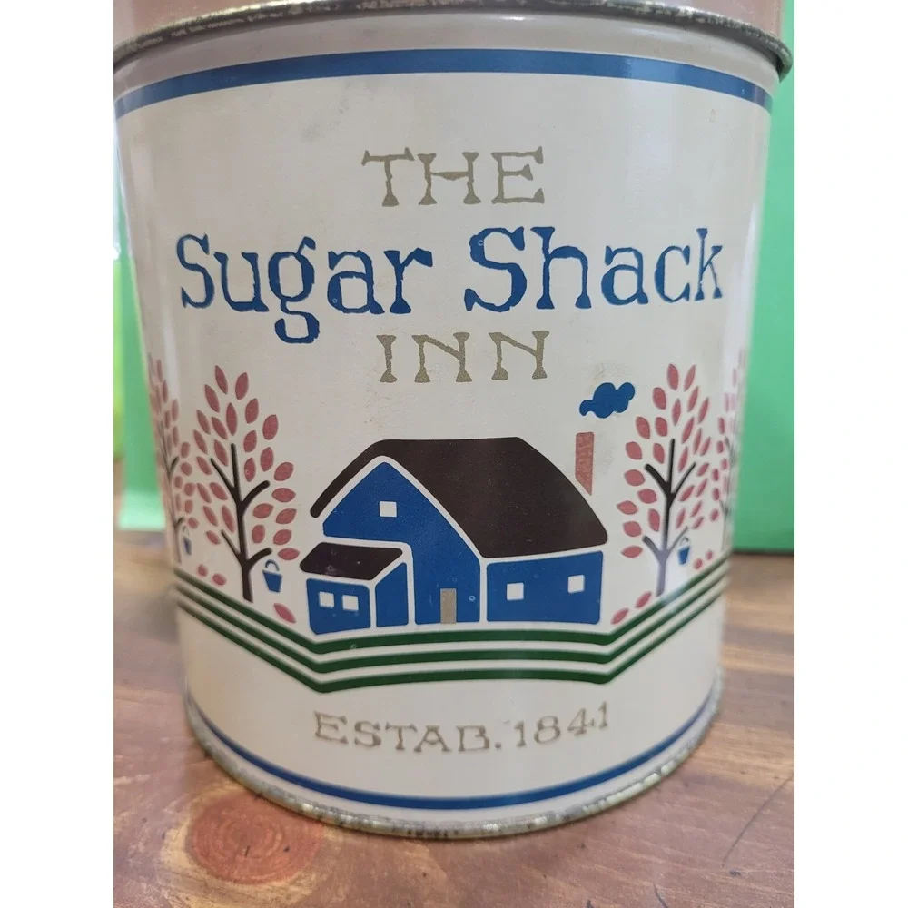 Sugar Shack  Canister Tin Round Lid Brown Cream Nesting